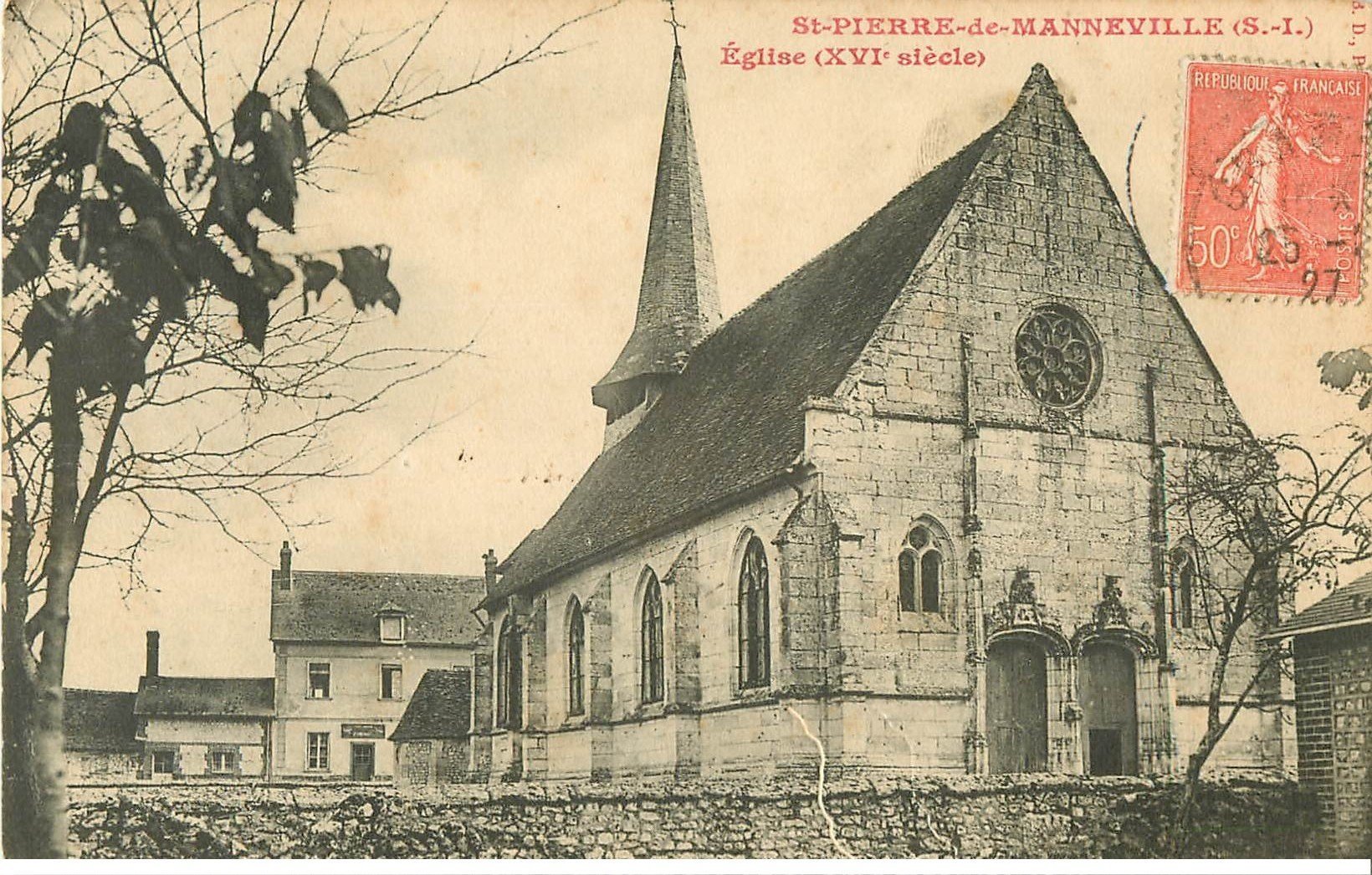 carte postale ancienne 76 SAINT-PIERRE-DE-MANNEVILLE. L'Eglise 1927
