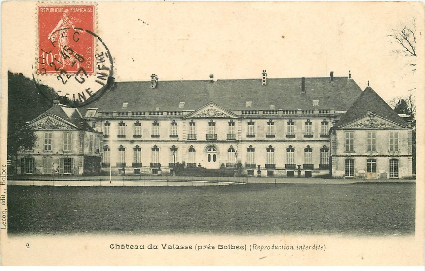 carte postale ancienne 76 CHATEAU DE VALASSE 1907