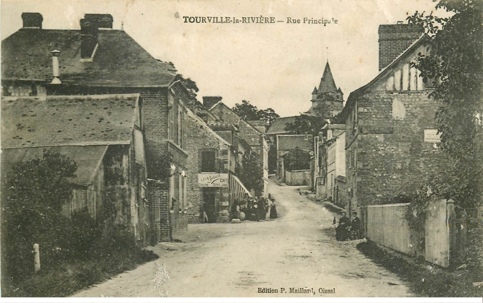carte postale ancienne 76 TOURVILLE-LA-RIVI7RE. Rue Principale 1920. Etat moyen...