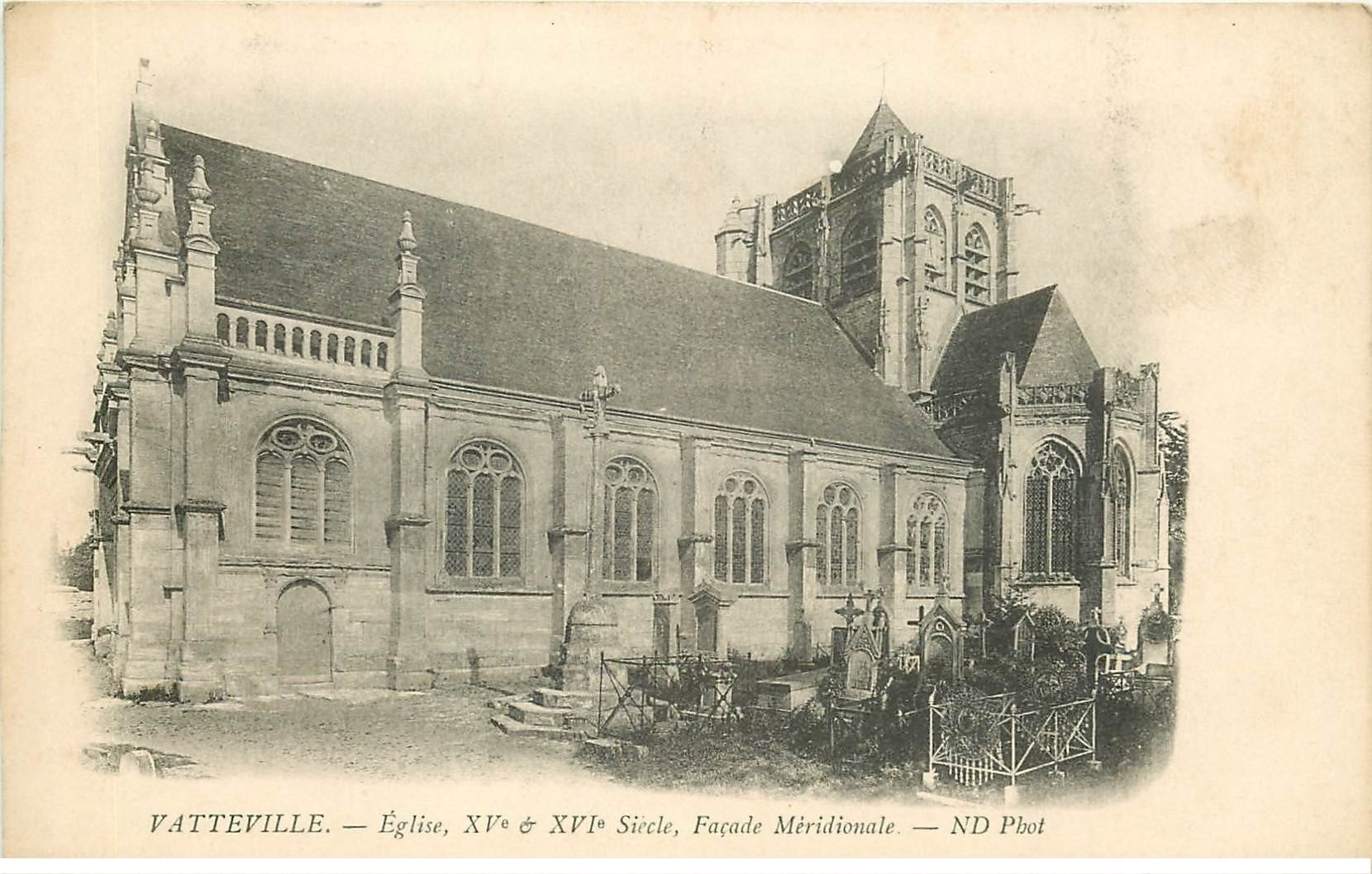 carte postale ancienne 76 VATTEVILLE. Eglise et Cimetière vers 1900