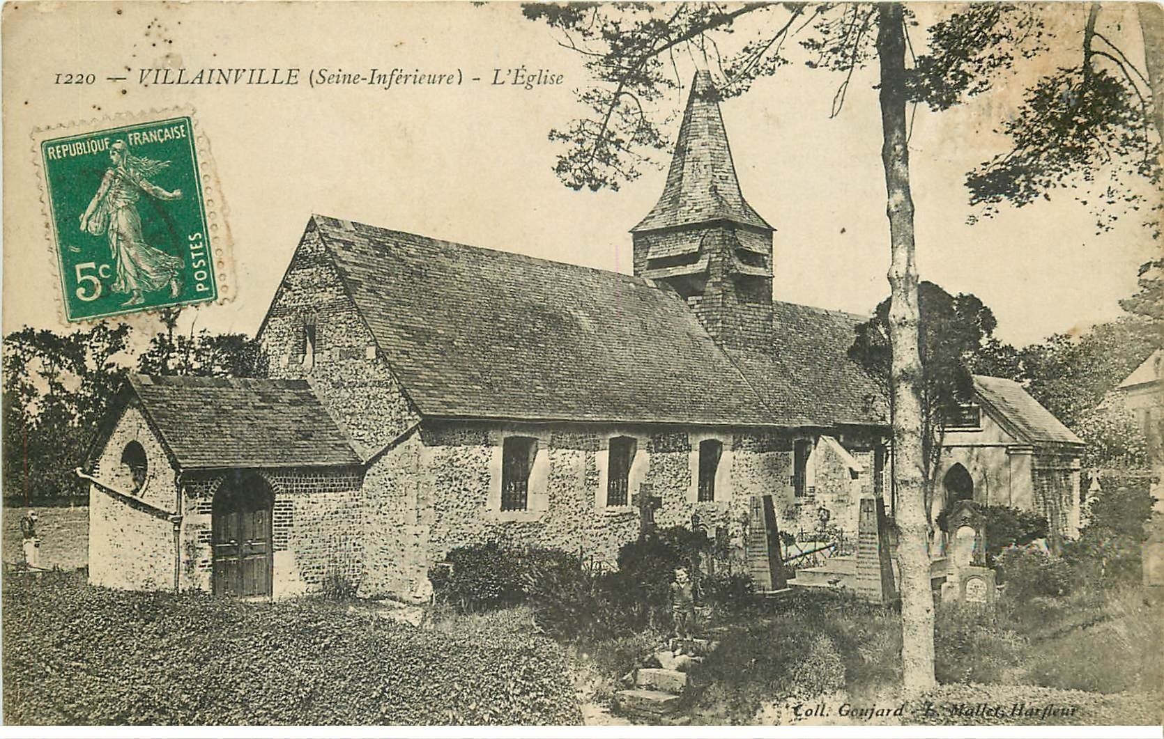 carte postale ancienne 76 VILLAINVILLE. Eglise et Cimetière vers 1910
