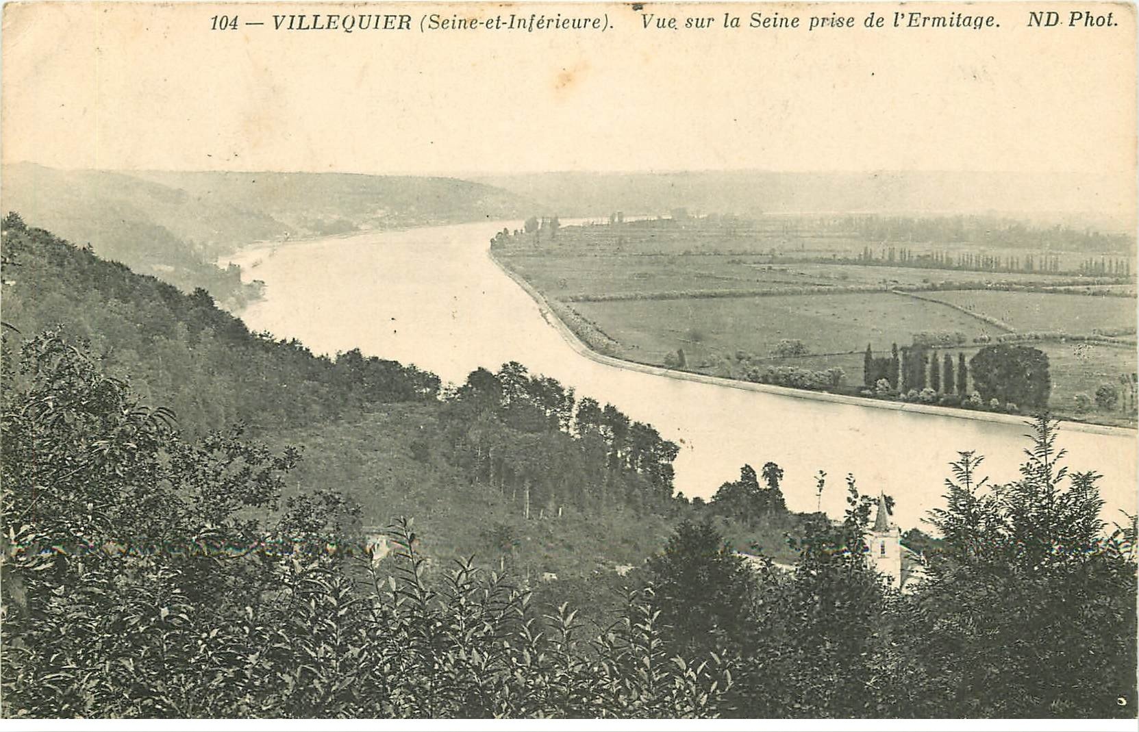 carte postale ancienne 76 VILLEQUIER. La Seine prise de l'Ermitage 1912
