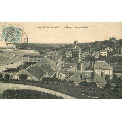 carte postale ancienne 76 VEULETTES. La Plage. Superbe Carte toilée 1907