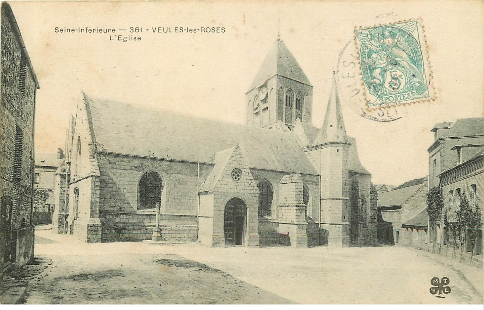 carte postale ancienne 76 VEULES-LES-ROSES. L'Eglise 1906