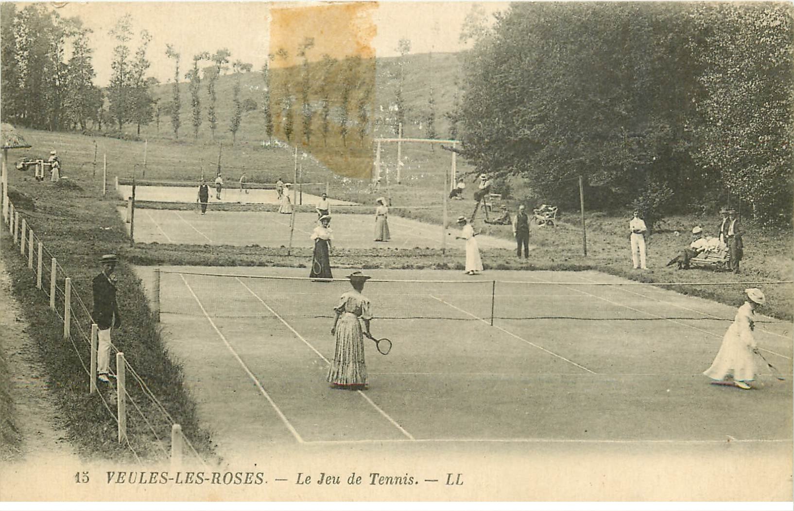 carte postale ancienne 76 VEULES-LES-ROSES. Le Jeu de Tennis. Trace papier adhésif