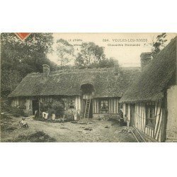 carte postale ancienne 76 VEULES-LES-ROSES. Chaumière Normande 1915 avec enfant assis