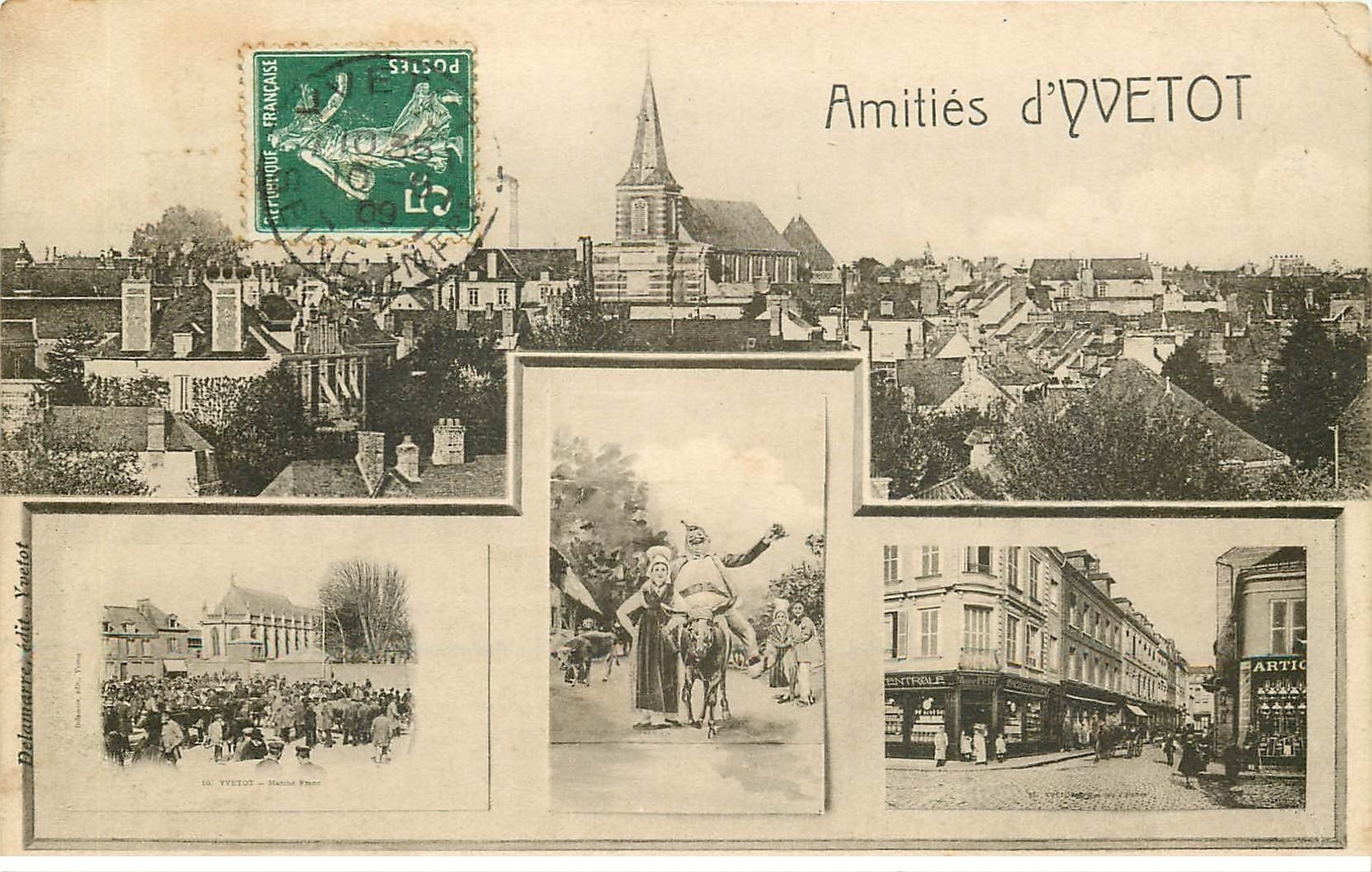 carte postale ancienne 76 YVETOT. Fantaisie multivues 1909