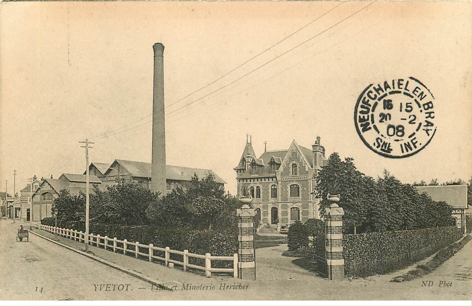 carte postale ancienne 76 YVETOT. Villa et Minoterie Hericher 1908. Verso vierge
