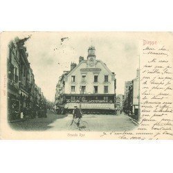 carte postale ancienne 76 DIEPPE. Grande Rue 1902 Café des Tribunaux