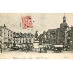 carte postale ancienne 76 DIEPPE. Statue Duquesne Eglise Saint-Jacques 1906