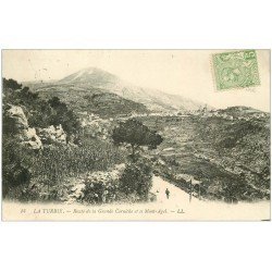 carte postale ancienne 06 LA TURBIE. Route Grande Corniche et Mont-Agel. Timbre Taxe Monaco