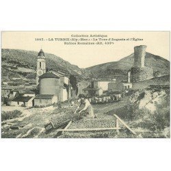 06 LA TURBIE. Tour Auguste et Eglise. Femme au travail
