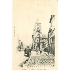 carte postale ancienne 76 ELBEUF. Vers 1900 Eglise Saint-Jean et Rue