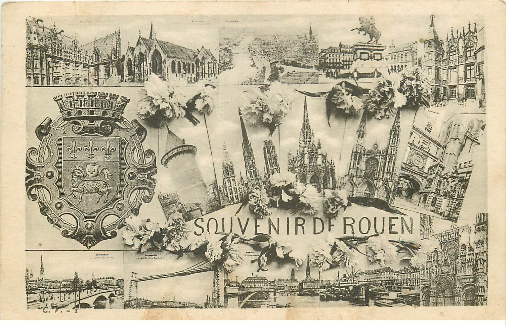 carte postale ancienne 76 ROUEN. Multivues 1918