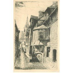 carte postale ancienne 76 ROUEN. D'après dessin à la plume : Rue des Matelas