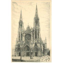 carte postale ancienne 76 ROUEN. D'après dessin à la plume : Eglise Saint-Ouen