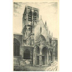 carte postale ancienne 76 ROUEN. D'après dessin à la plume : Eglise Saint-Vincent