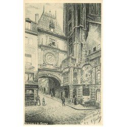 carte postale ancienne 76 ROUEN. D'après dessin à la plume : Grosse Horloge