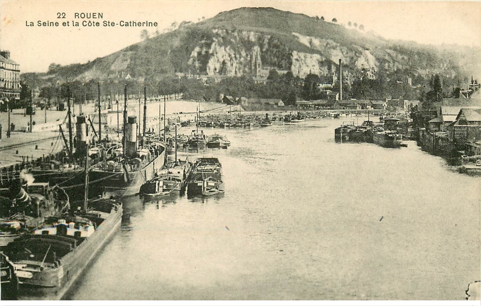 carte postale ancienne 76 ROUEN. Péniches et Côte Sainte-Catherine