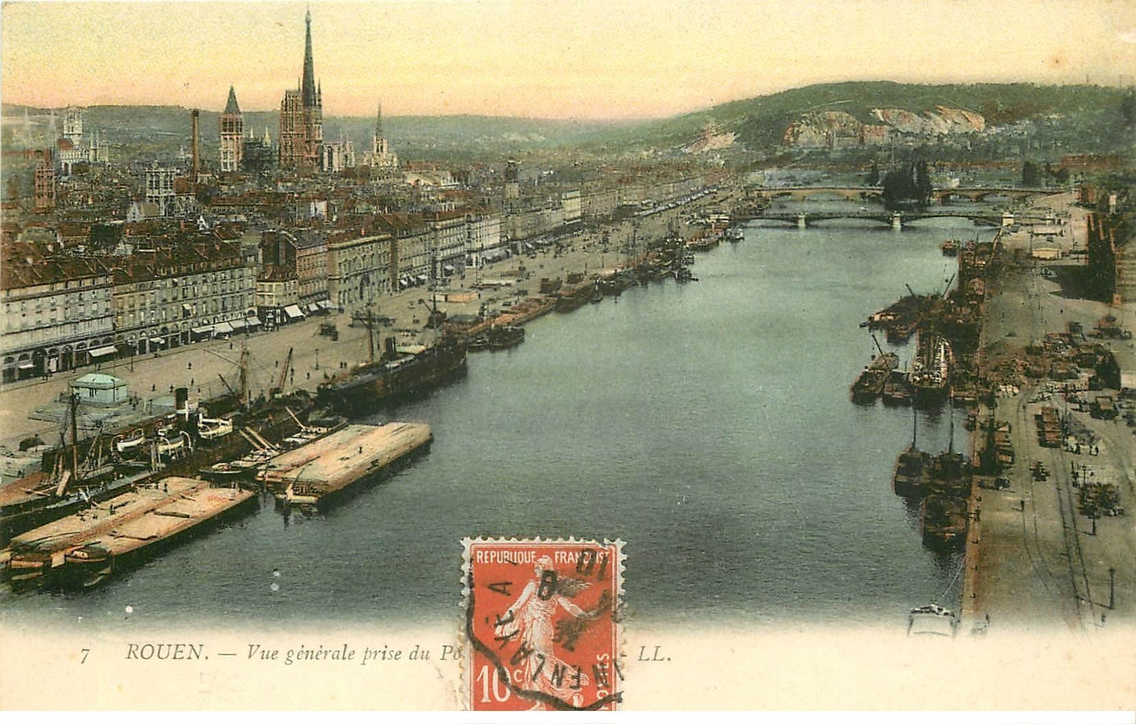 carte postale ancienne 76 ROUEN. Vue générale 1910 couleur