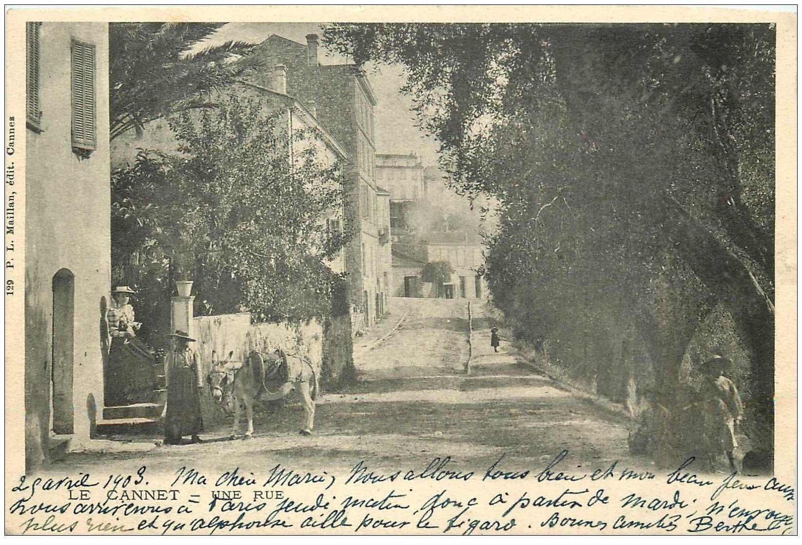 06 LE CANNET. Une Rue bien animée, Femmes et âne 1903