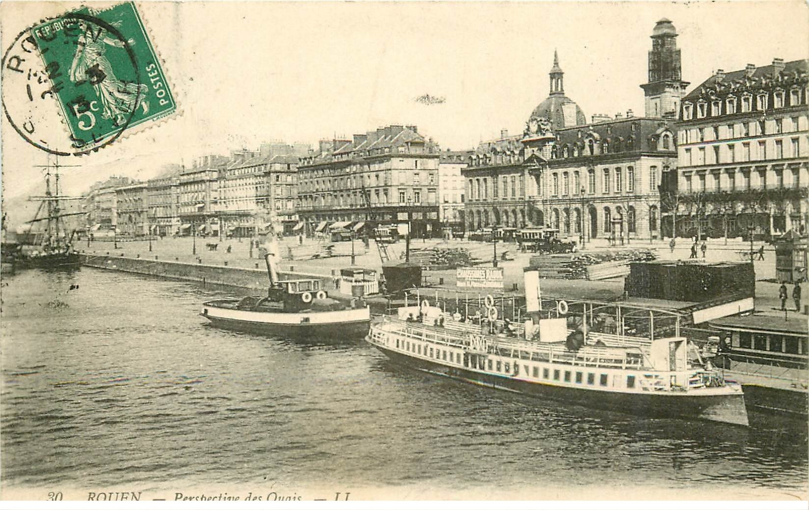 carte postale ancienne 76 ROUEN. Perspective des Quais 1913