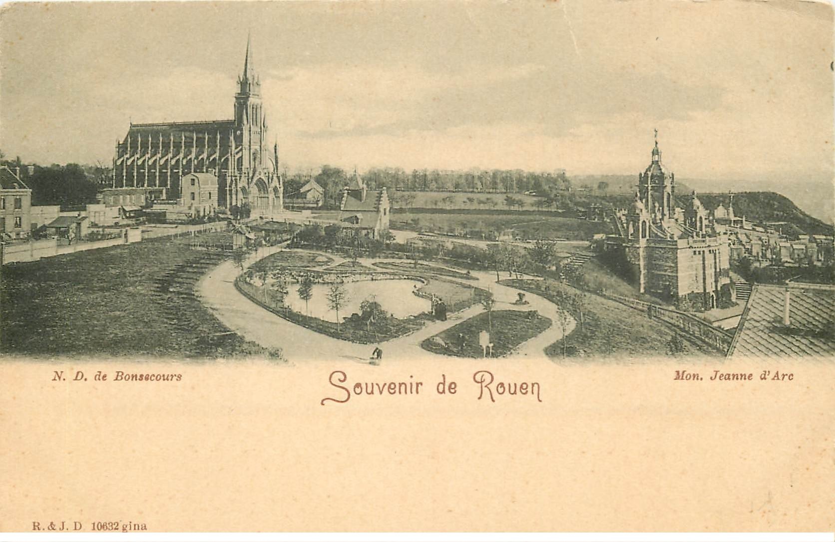 carte postale ancienne 76 ROUEN. Souvenir N-D de Bonsecours vers 1900