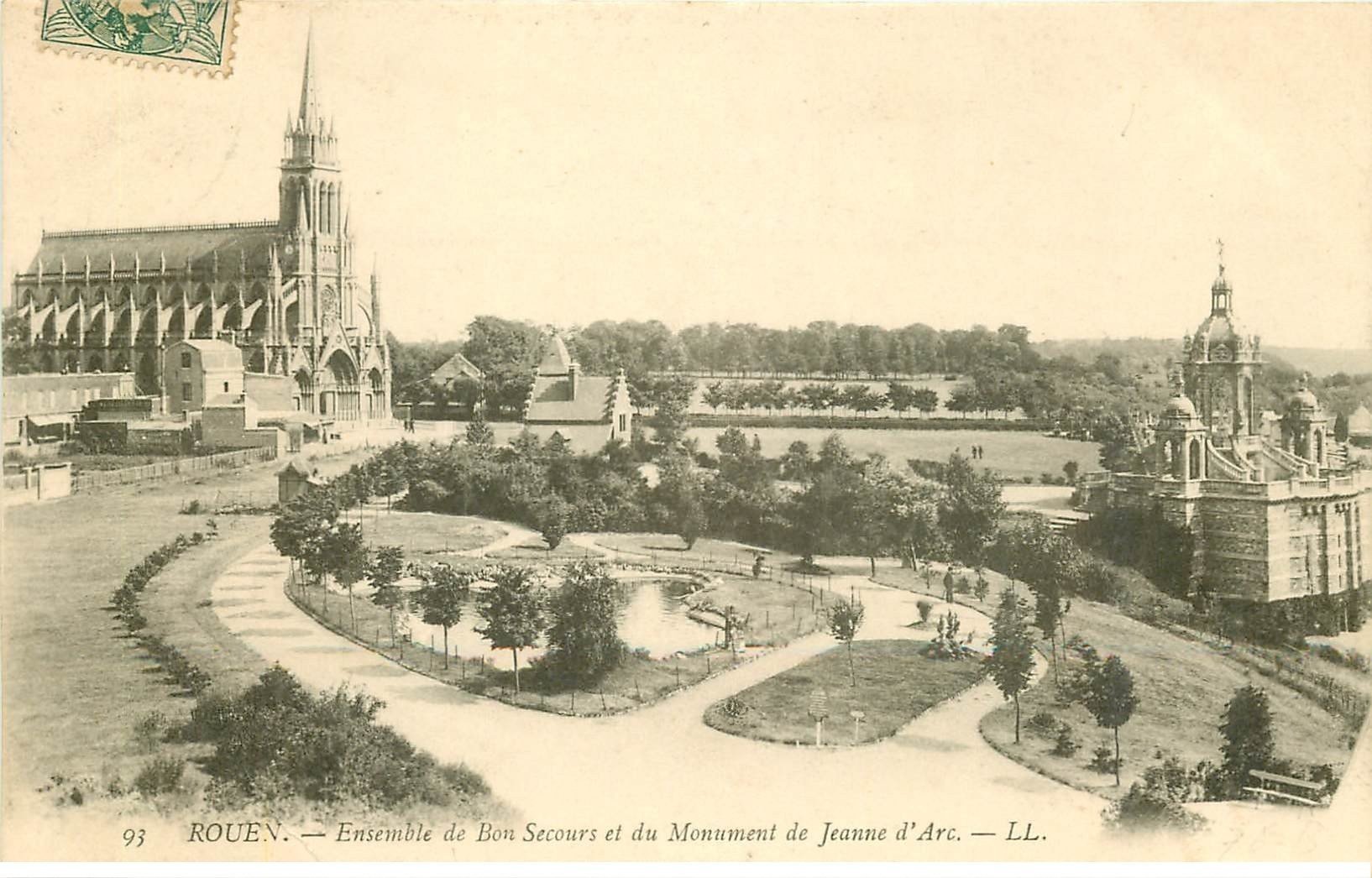 carte postale ancienne 76 ROUEN. Bonsecours Monument Jeanne d'Arc 1907