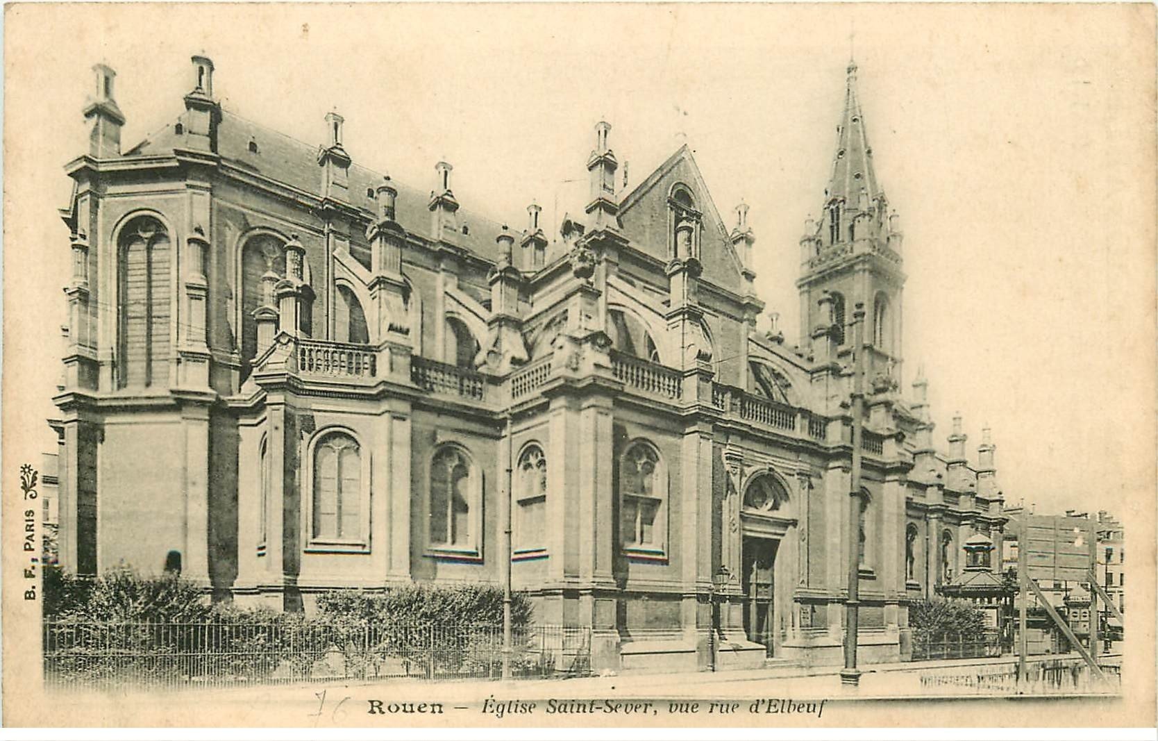 carte postale ancienne 76 ROUEN. Eglise Saint-Sever rue d'Elbeuf. Chaussures Incroyable Faubourg du Temple à Paris