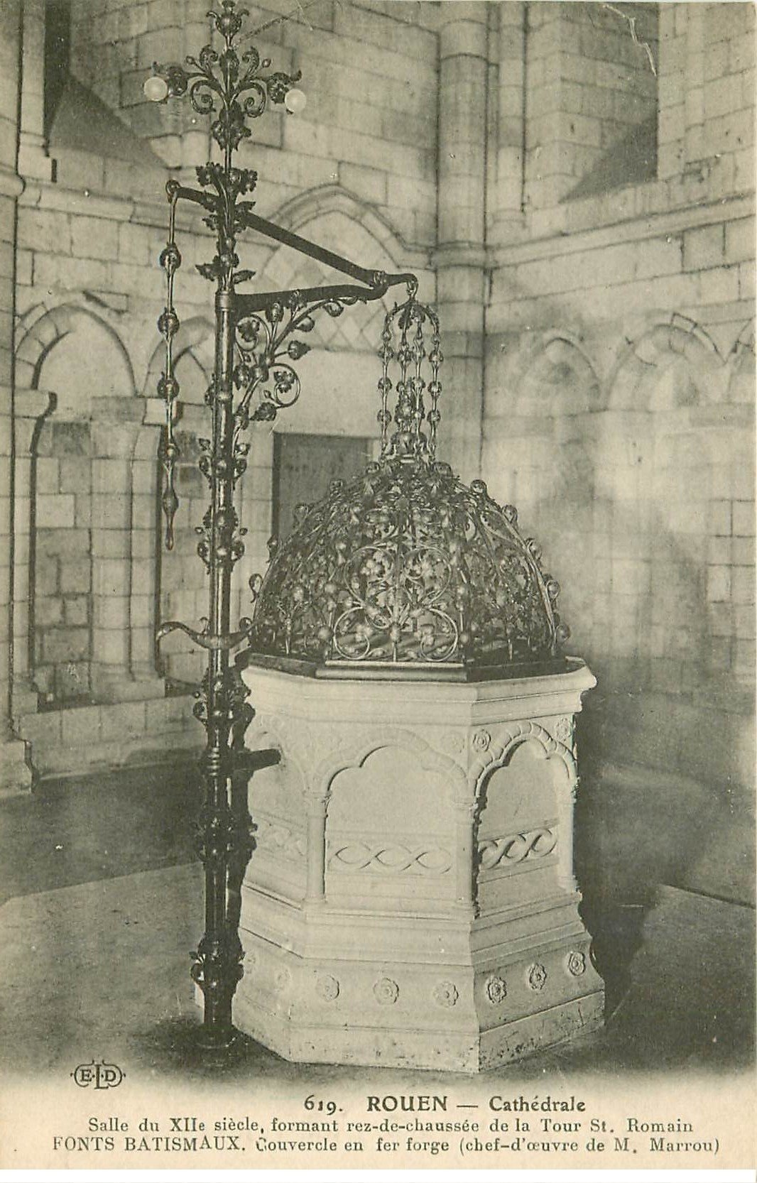 carte postale ancienne 76 ROUEN. Cathédrale Fonds Baptismaux