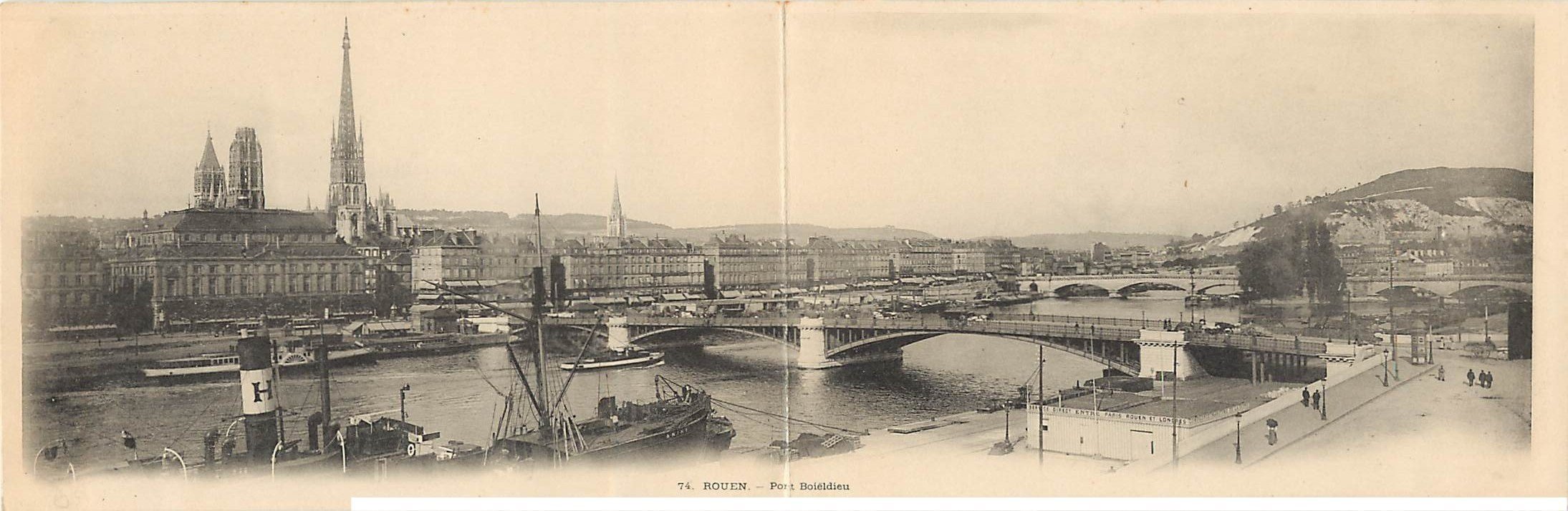 carte postale ancienne 76 ROUEN. Pont Boiëldiei. Carte double repliable 28 x 9 cm