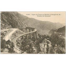 carte postale ancienne 06 Ligne du Tram de Sospel à Menton. Train Viaduc du Caramel. Sépia