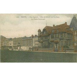 carte postale ancienne Promotion : 76 DIEPPE. Hôtels et Chalet rue Aguado 1915 animation