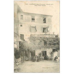 carte postale ancienne 06 LUCERAM.Café Restaurant National Place Adrien Barralis 1914