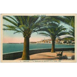 carte postale ancienne 06 MENTON. Boulevard de Garavan et vieille Ville 1949