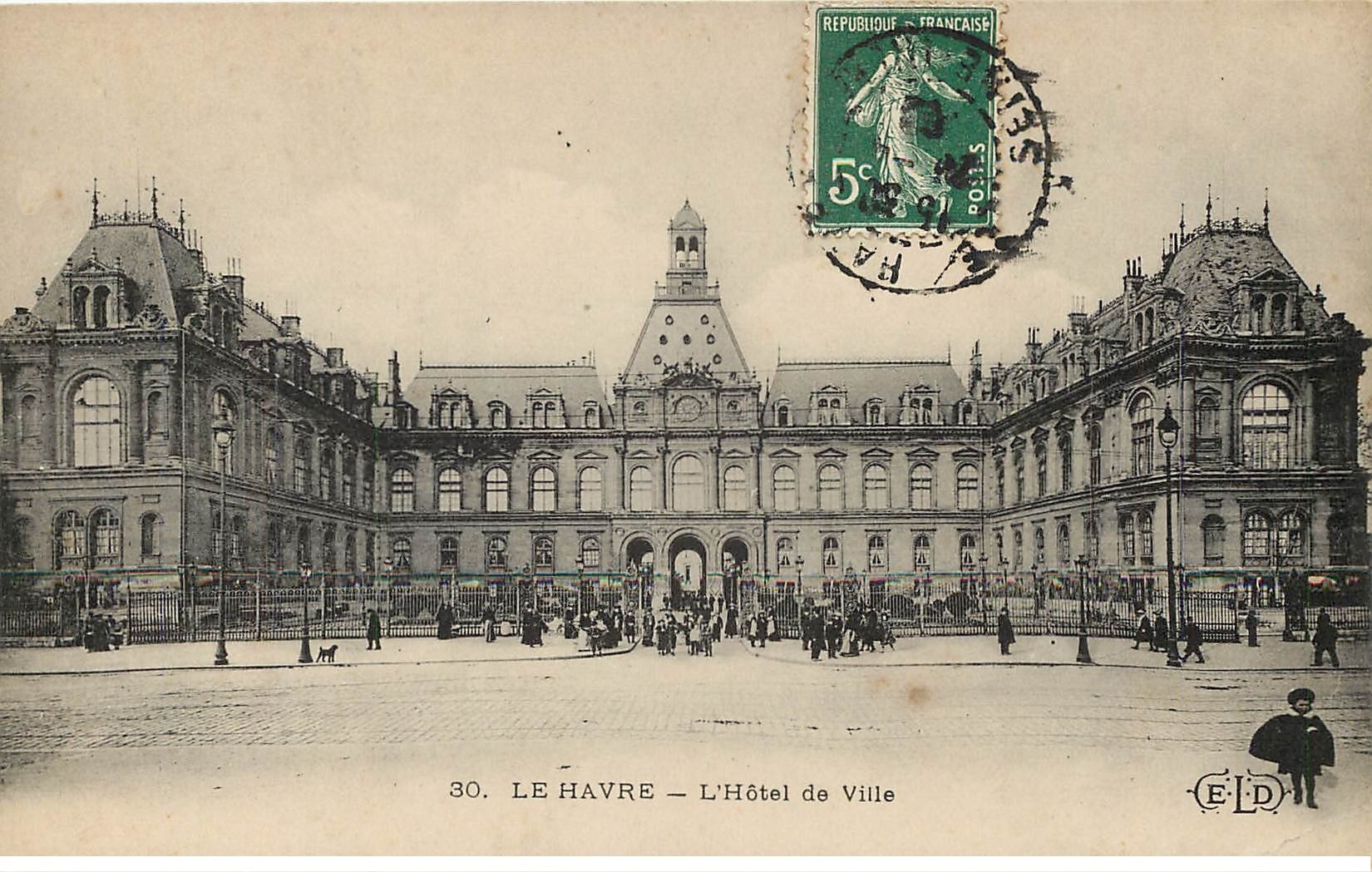 carte postale ancienne 76 ROUEN. Hôtel de Ville 1908