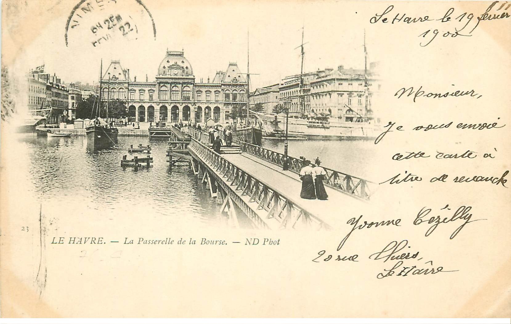 carte postale ancienne 76 ROUEN. La Bourse 1900 Passerelle