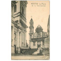 carte postale ancienne 06 MENTON. La Place de la Conception. Carte pionnière vers 1900