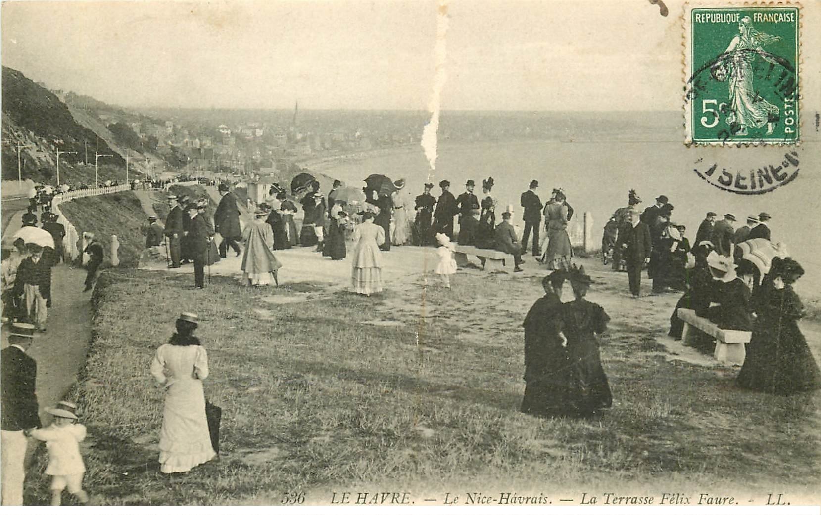 carte postale ancienne 76 ROUEN. Terrasse Félix Faure 1908 (trait blanc)