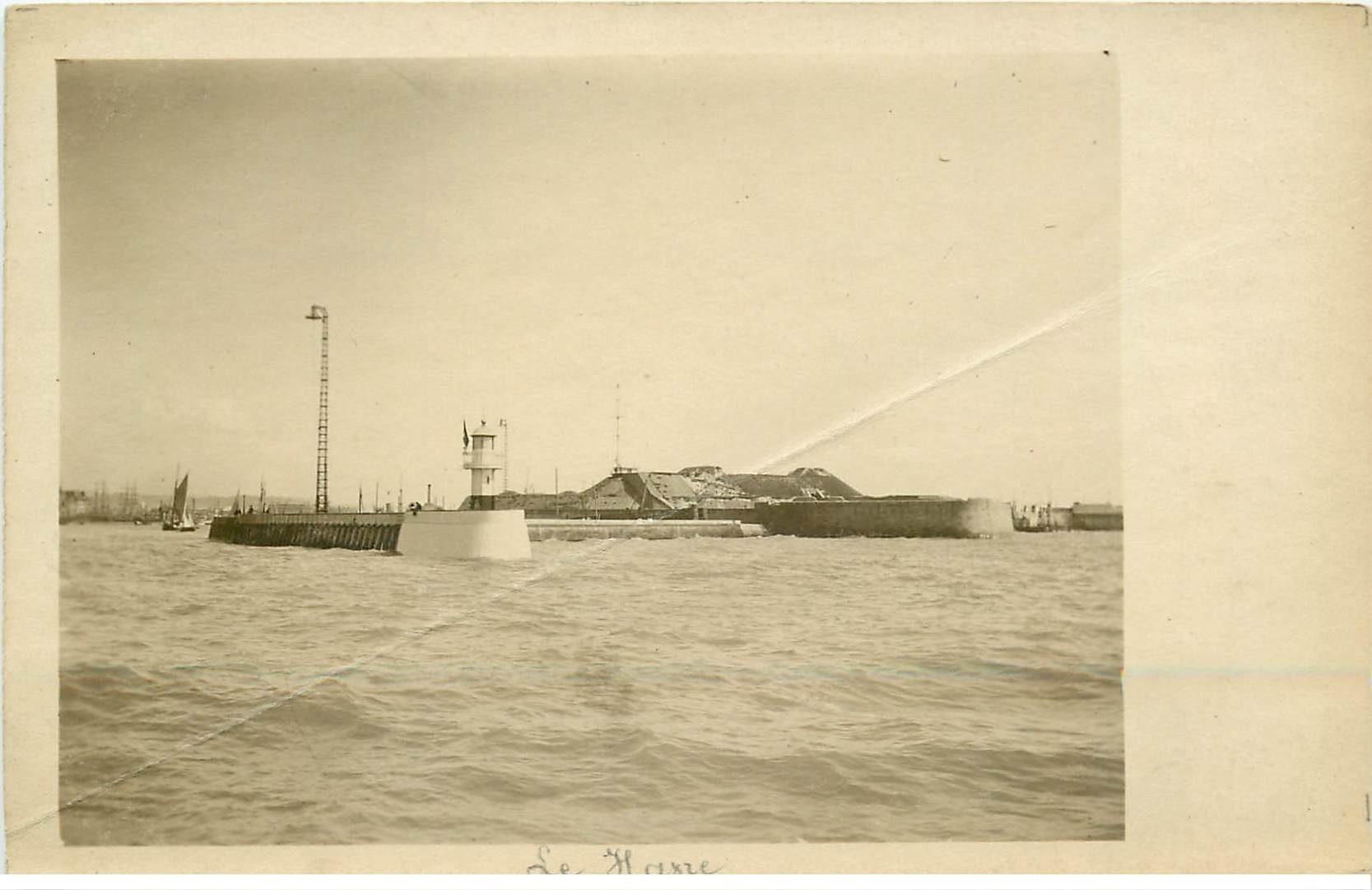 carte postale ancienne 76 ROUEN. Carte prototype pour carte postale. Phare. Plissure transversale