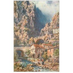 carte postale ancienne 06 MENTON. Le Pont Saint-Louis à la Frontière 1921