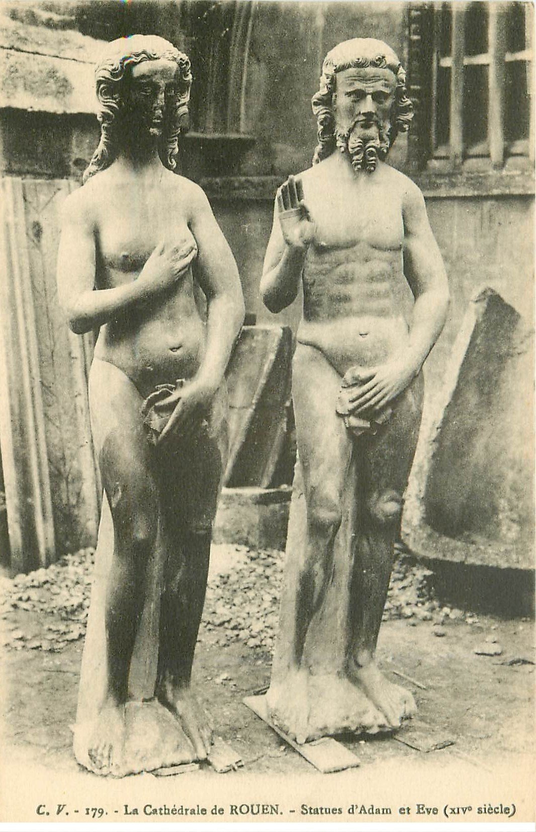carte postale ancienne 76 ROUEN. Promotion : Cathédrale Statue Adam et Eve