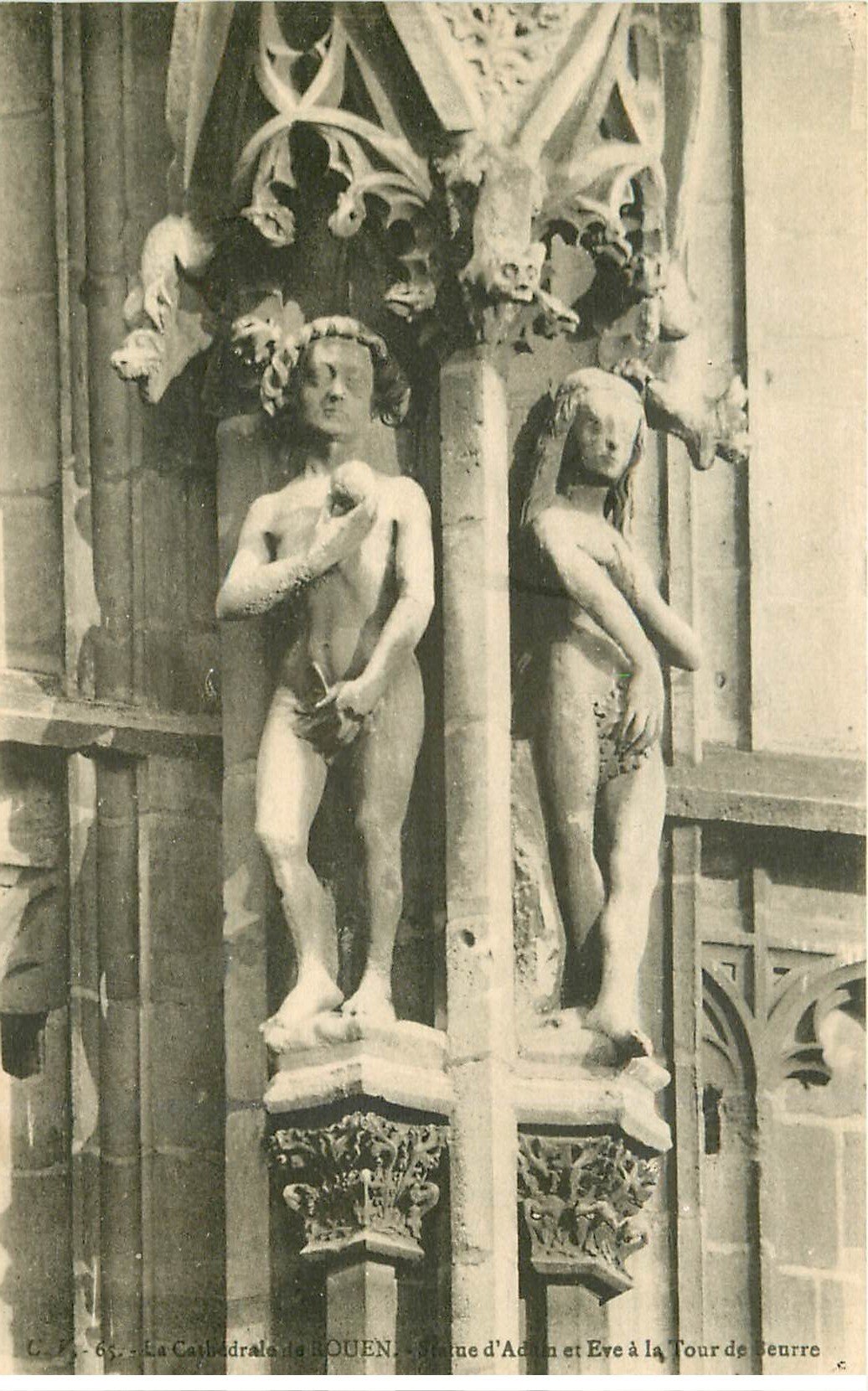 carte postale ancienne 76 ROUEN. Promotion : Cathédrale Statue Adam et Eve 65