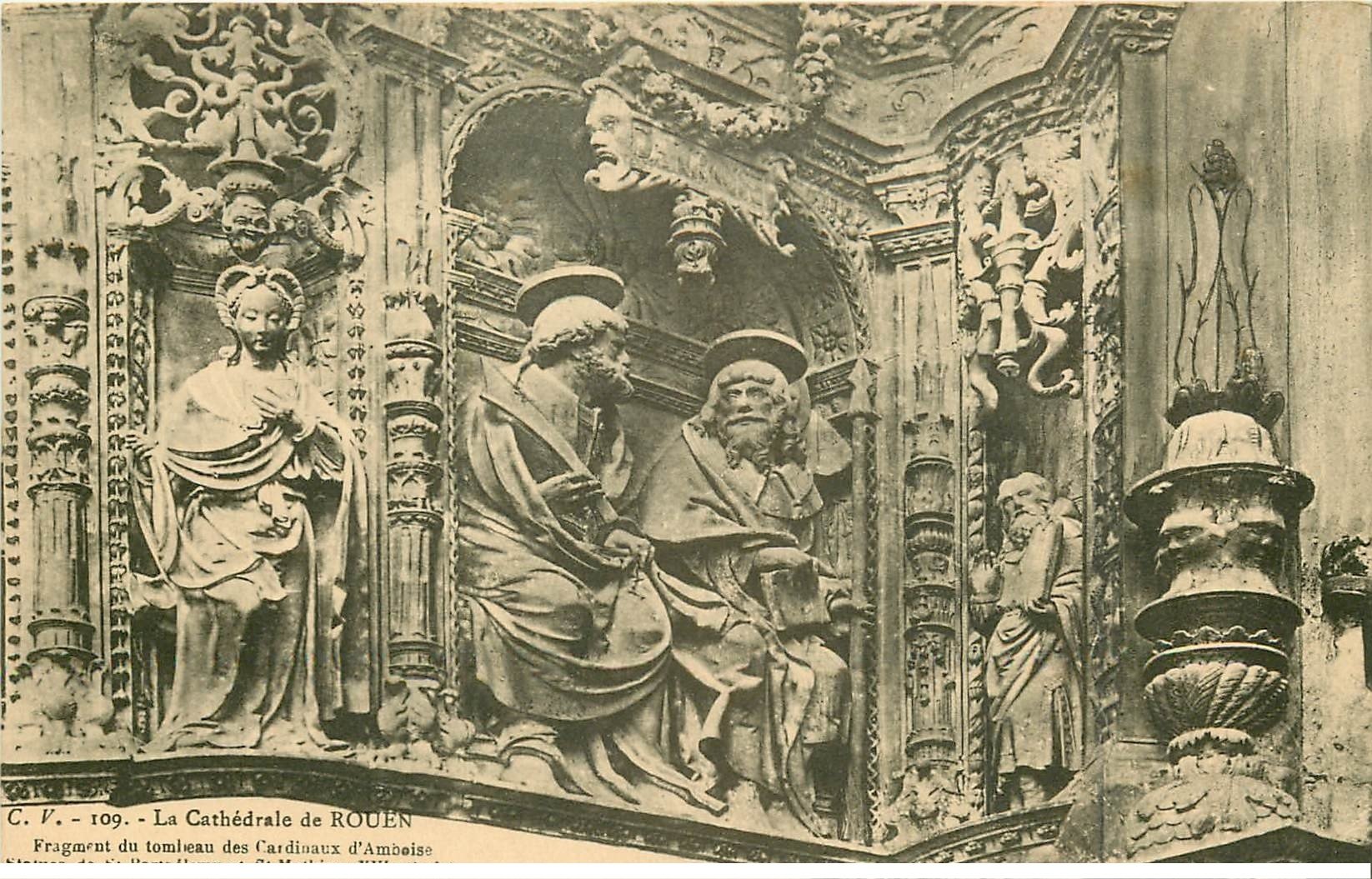 carte postale ancienne 76 ROUEN. Promotion : Cathédrale Statue arthélémy et Mathieu