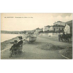 carte postale ancienne 06 MENTON. Promenade du Midi et le Cap. Fiacre en attente...