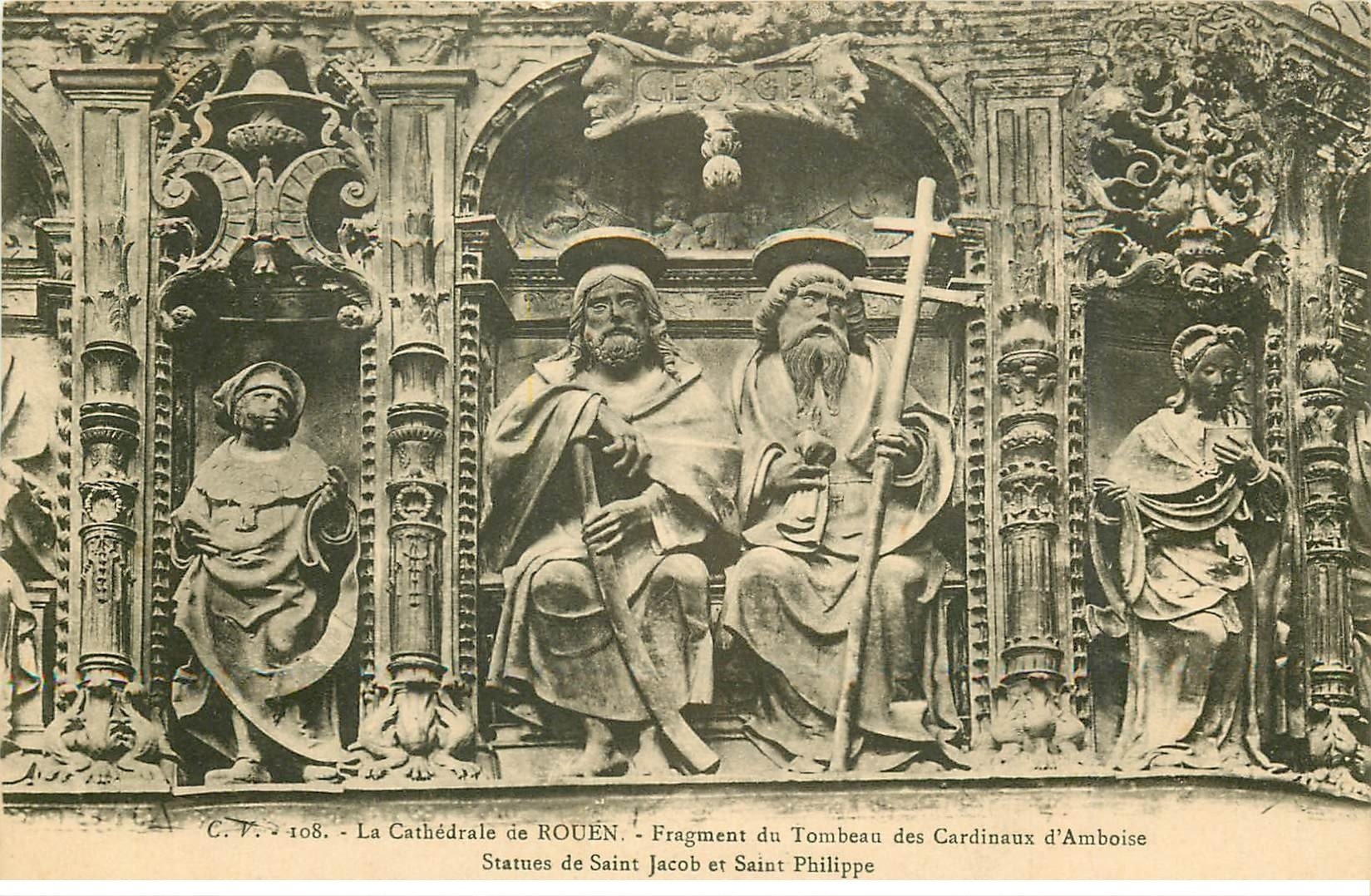 carte postale ancienne 76 ROUEN. Promotion : Cathédrale Statue Jabob et Philippe