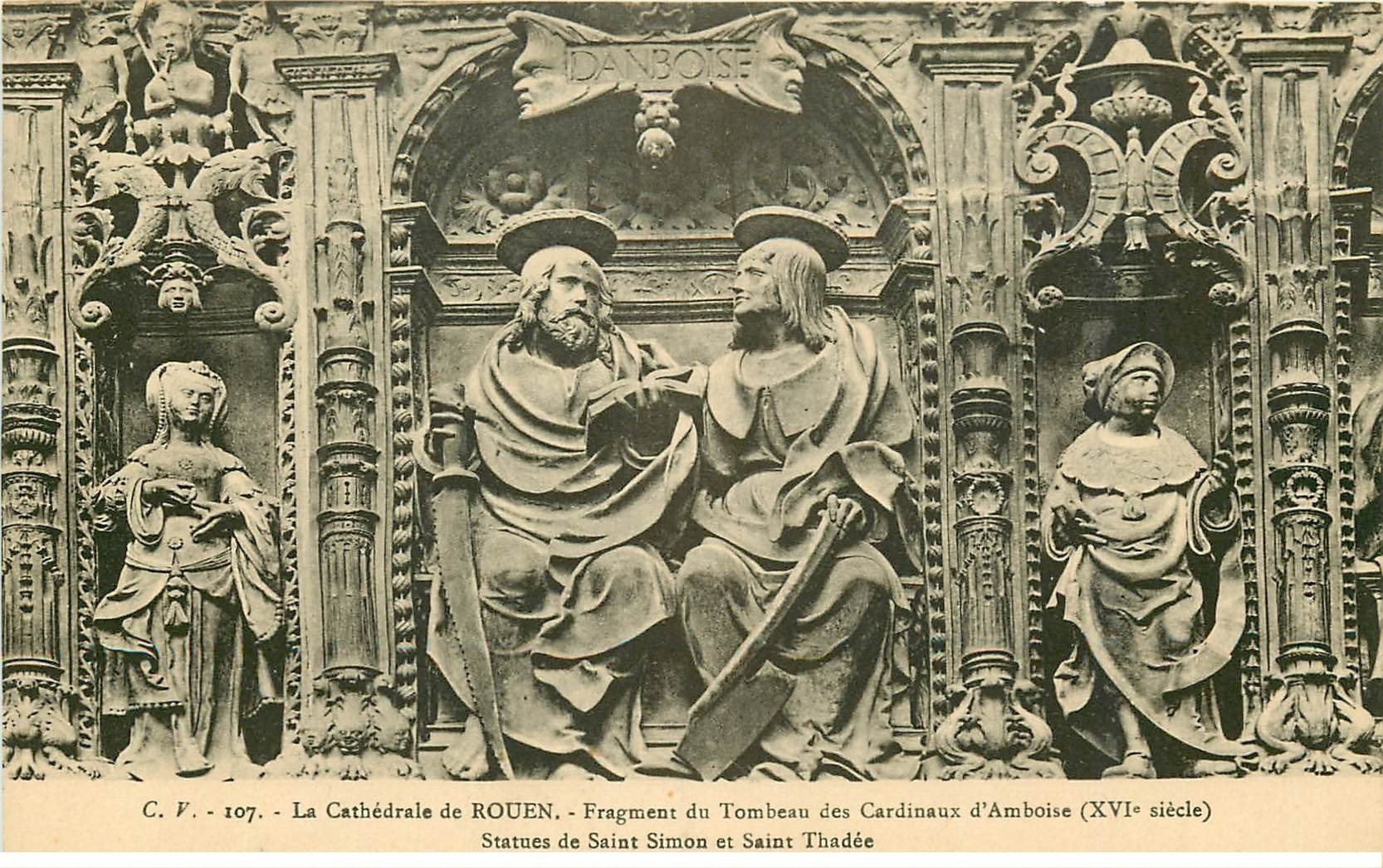 carte postale ancienne 76 ROUEN. Promotion : Cathédrale Statue Simon et Thadée