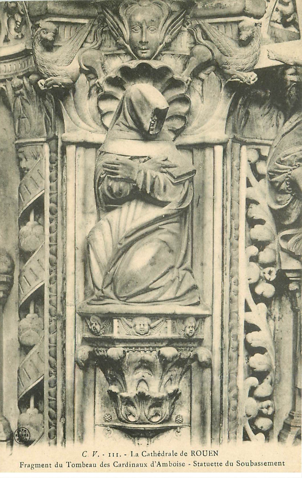 carte postale ancienne 76 ROUEN. Promotion : Cathédrale Statue Soubassement 111