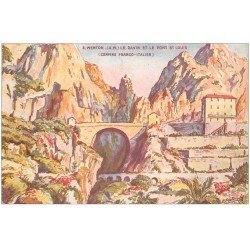 carte postale ancienne 06 MENTON. Ravin et Pont SDaint-Louis. Frontière 1928 (plissure)
