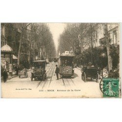 carte postale ancienne 06 NICE. Avenue de la Gare. Tacot et Tramway 1916